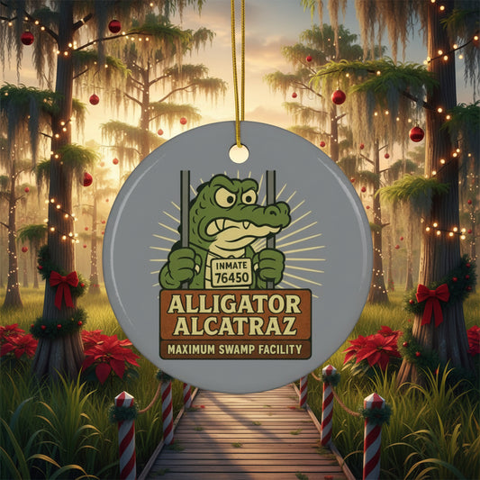 Alligator Alcatraz Mugshot Ornament – Everglades Inmate Christmas Decor
