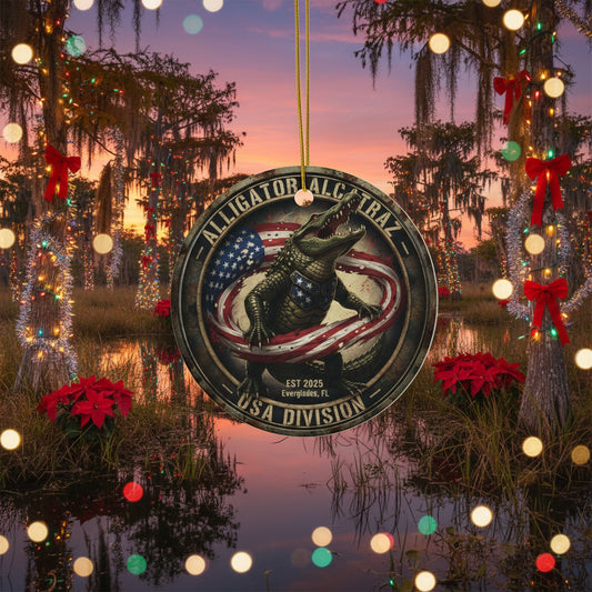 Alligator Patrol USA Flag Ornament – Patriotic Florida Christmas Decor