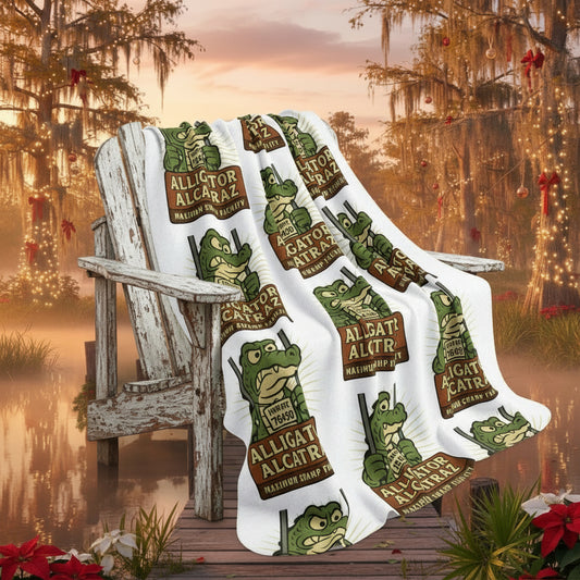 Alligator Alcatraz Sherpa Fleece Blanket – Everglades Gator Pattern Throw